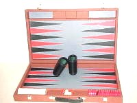  Backgammon Set S40 braunWildleder case, rot Spielfeld,braun und grün Punkte