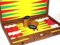 Backgammon Set S40 Special gelb Gummi Spielfeld, rot und grün Punkte