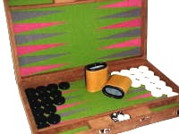 Backgammon Board S40 Brown suede fabric case, red surface,brown and green points